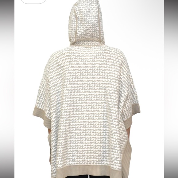 Michael Kors Logo Jacquard Hooded Poncho Sweater - Picture 3 of 6